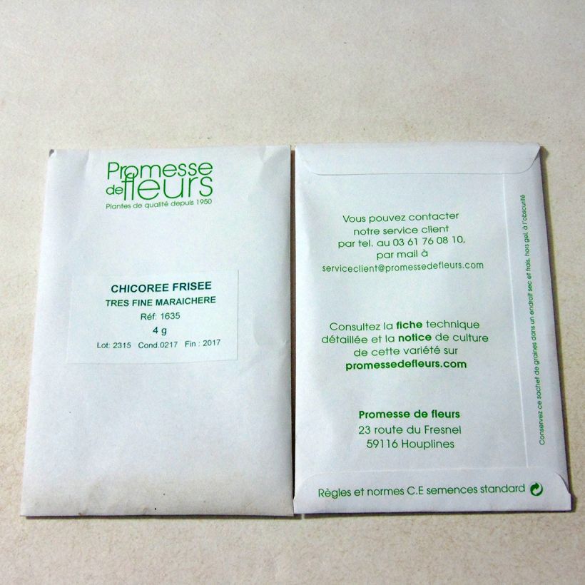 Example of Cichorium endivia var. crispum Très Fine Maraîchère per pack of 2500 seeds (4g) specimen as delivered