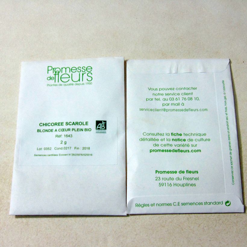 Example of Escarole Blond Full Heart per pack of 1250 seeds (2g) specimen as delivered