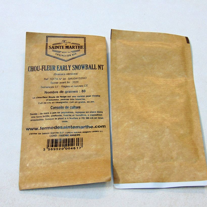 Example of Early Snowball untreated Cauliflower - Ferme de Sainte Marthe seeds per pack of 80 seeds specimen as delivered