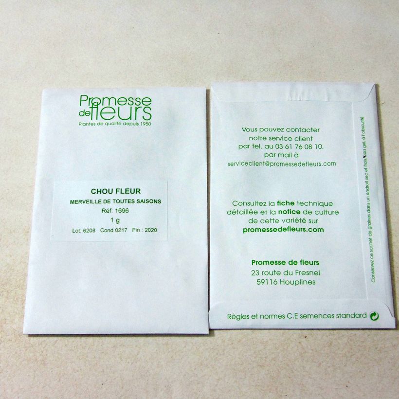 Example of Cauliflower Merveille de Toutes Saisons per pack of 200 seeds (1g) specimen as delivered