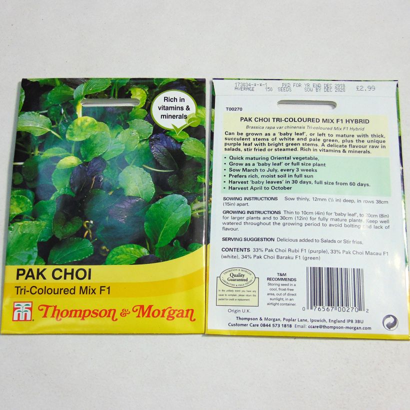 Example of Chinese Cabbage Pak Choi Tricoloured Mix F1 per pack of 150 seeds specimen as delivered