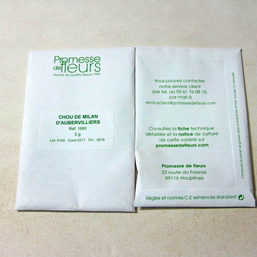 Example of Savoy Cabbage Aubervilliers per pack of 850 seeds (3g) specimen as delivered