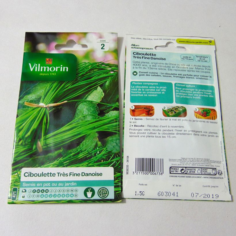Example of Chives Very Fine Danish - Vilmorin Seeds per pack of 480 seeds (1g) specimen as delivered