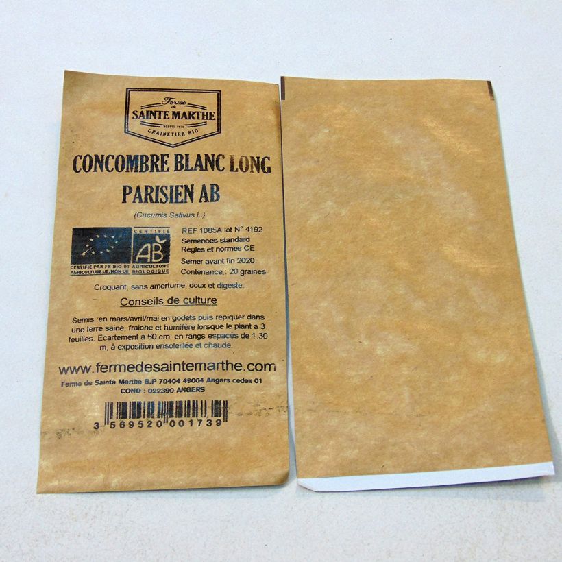 Example of Cucumber Blanc Long Parisien - Ferme de Sainte Marthe Seeds per pack of 20 seeds specimen as delivered