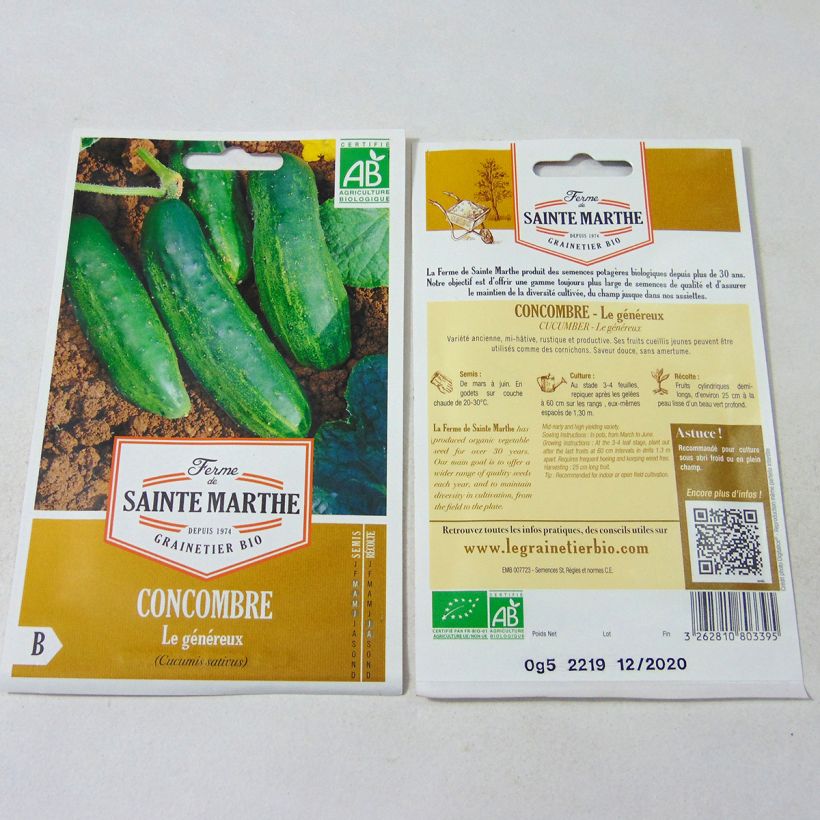 Example of Cucumber Le Généreux - Ferme de Sainte Marthe seeds per pack of 15 seeds specimen as delivered