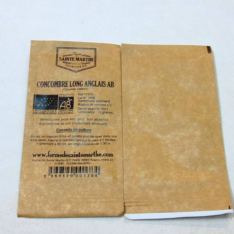 Example of Cucumber Long English - Ferme de Sainte Marthe Seeds per pack of 15 seeds specimen as delivered