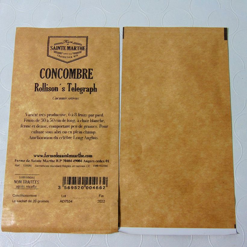 Example of Cucumber Rollisons Telegraph - Ferme de Sainte Marthe untreated seeds per pack of 20 seeds specimen as delivered