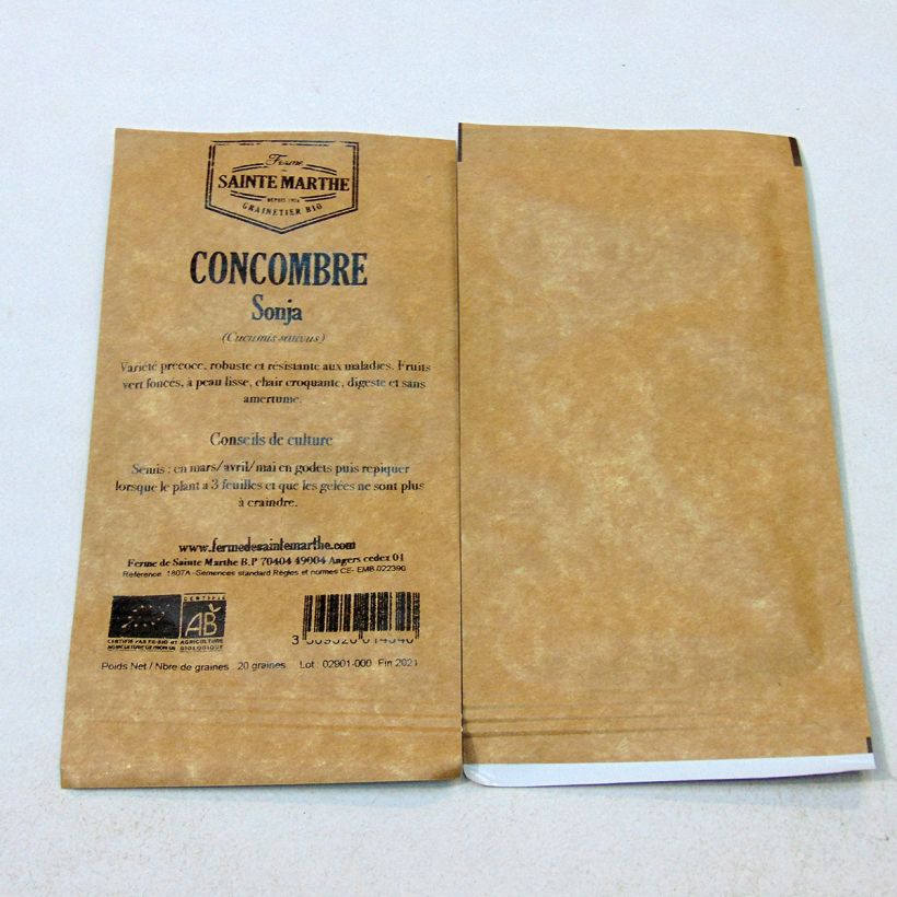 Example of Cucumber Sonja F1 - Ferme de Sainte Marthe Seeds per pack of 20 seeds specimen as delivered