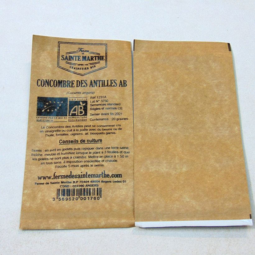Example of Concombre des Antilles Bio - Ferme de Sainte Marthe seeds per pack of 20 seeds specimen as delivered