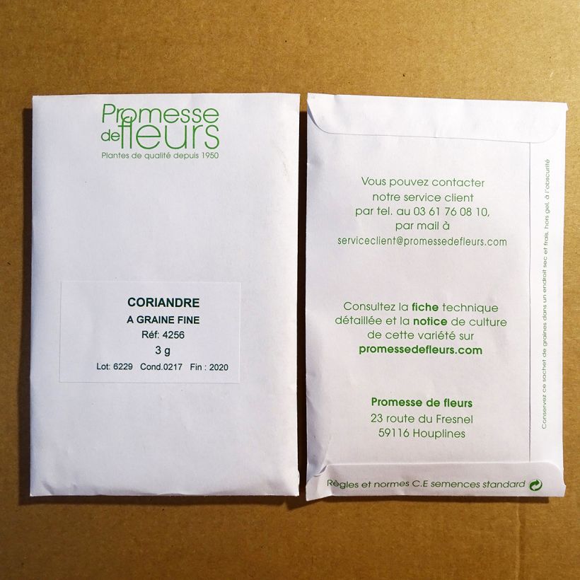 Example of Coriandrum sativum Fine-seeded per pack of 250 seeds (3g) specimen as delivered