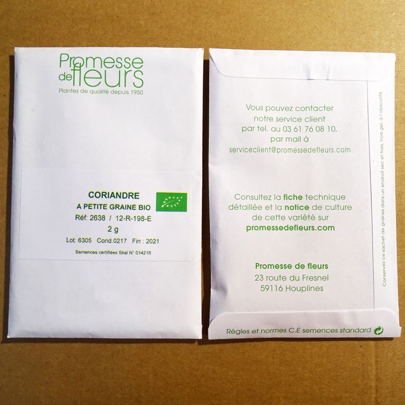 Example of Coriandrum sativum Organic per pack of 120 seeds (2g) specimen as delivered