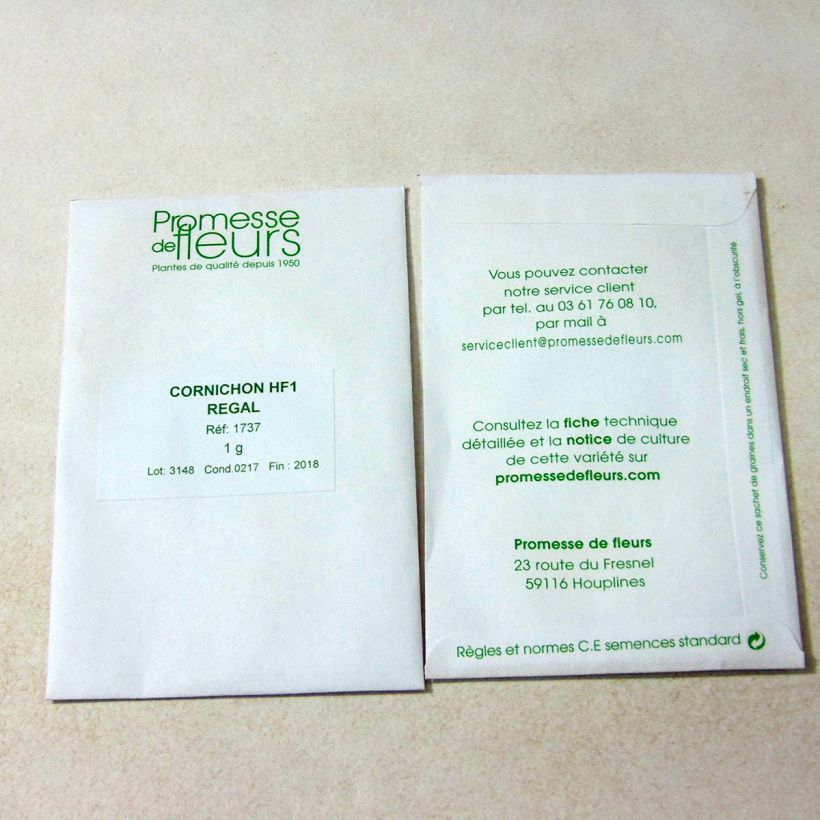 Example of Gherkin Regal F1 per pack of 25 seeds (1g) specimen as delivered