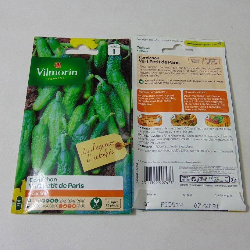 Example of Gherkin Parisian - Vilmorin Seeds per pack of 70 seeds (3g) specimen as delivered