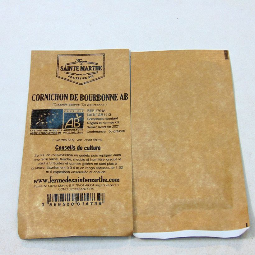 Example of Gherkin Bourbonne - Ferme de Sainte Marthe Seeds per pack of 50 seeds (1g) specimen as delivered
