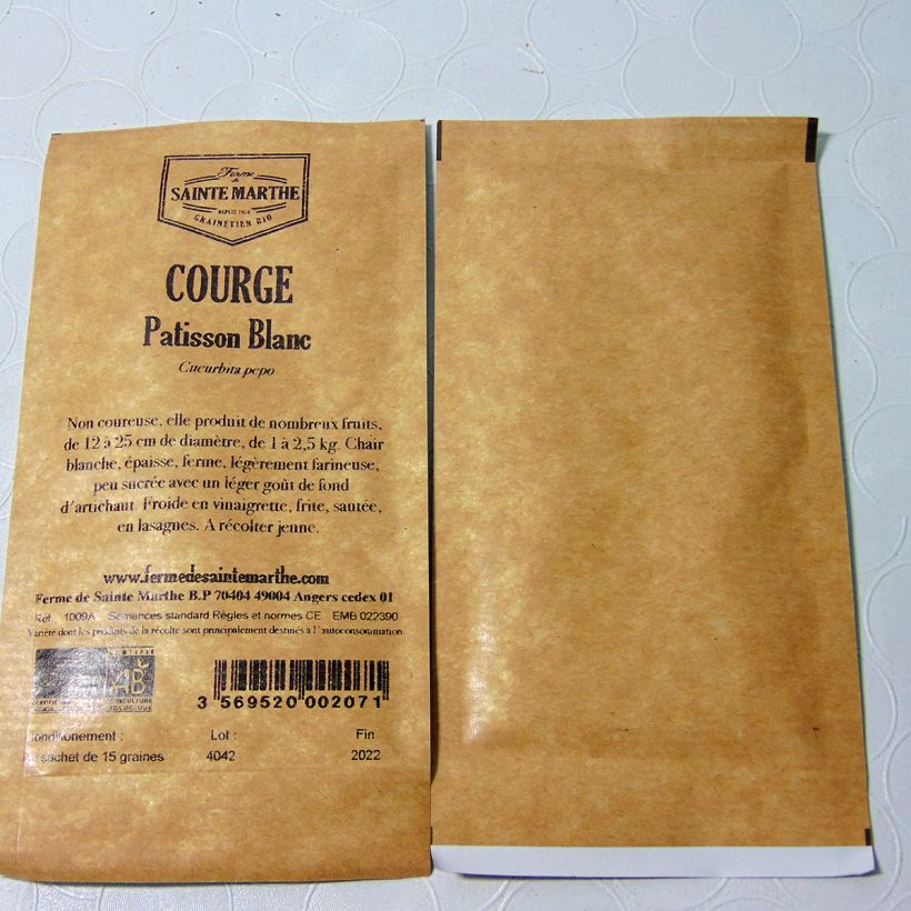 Example of Squash White Scallop - Ferme de Sainte Marthe Seeds per pack of 10 seeds (1g) specimen as delivered