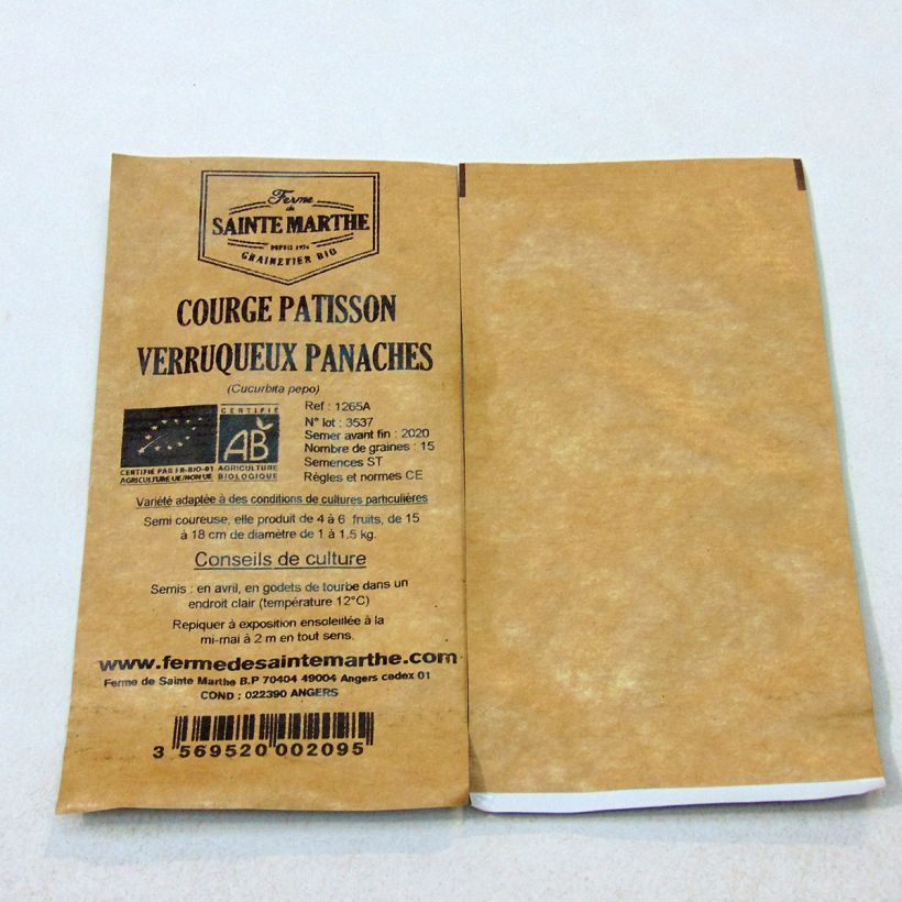 Example of Squash Verruqueux Panaché Scallop - Ferme de Sainte Marthe Seeds per pack of 20 seeds (1g) specimen as delivered