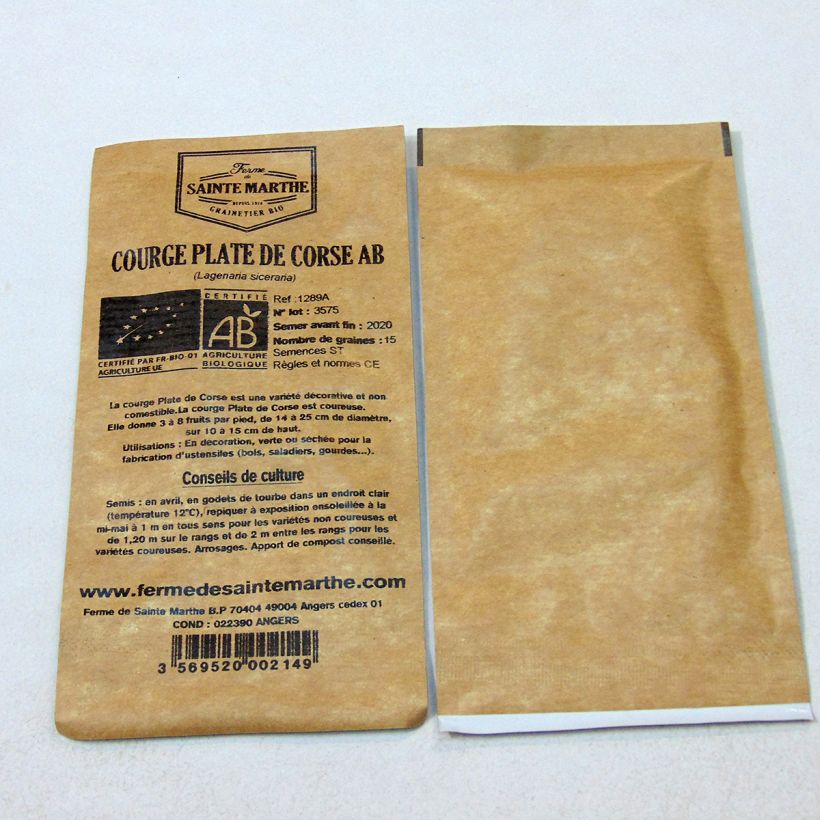 Example of Lagenaria siceraria 'Plate de Corse' per pack of 15 seeds (2g) specimen as delivered