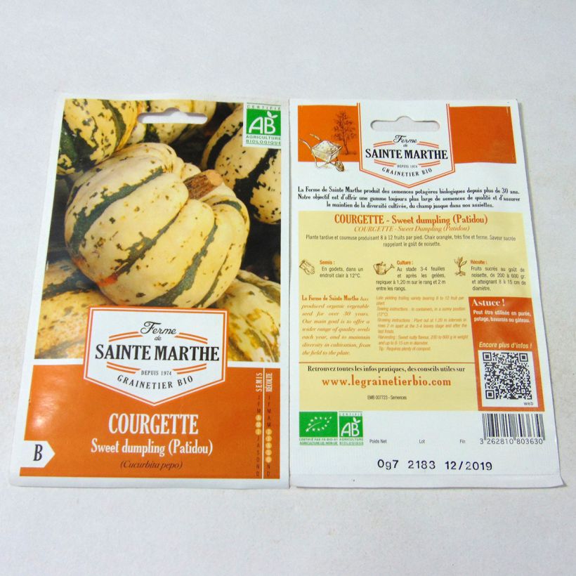Example of Squash Sweet dumpling organic seeds - Cucurbita pepo per pack of 10 seeds (0.7g) specimen as delivered