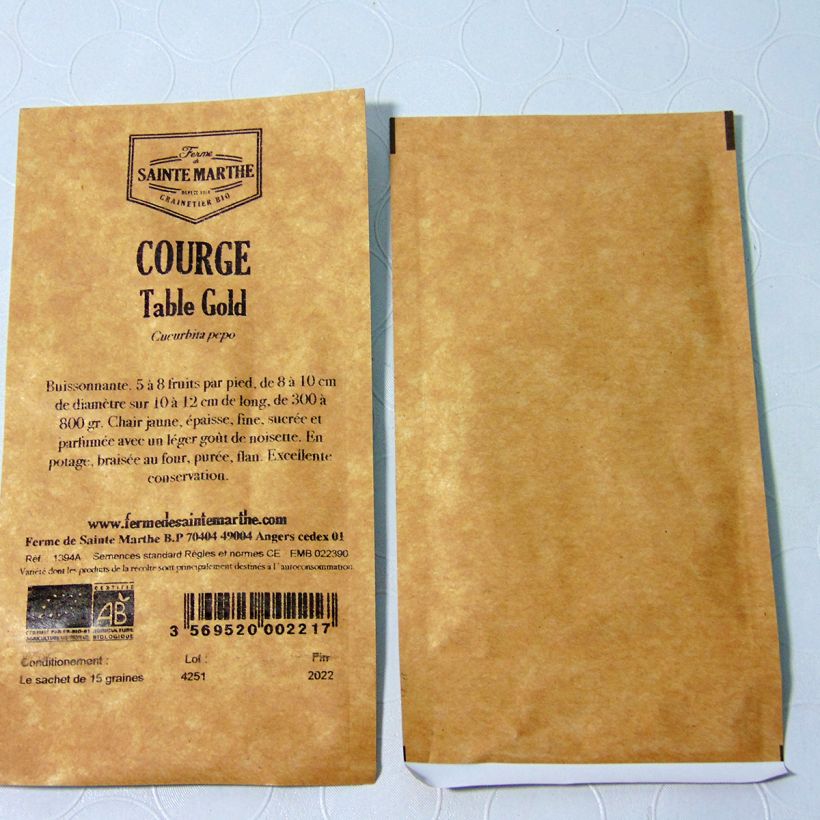 Example of Acorn Squash Table Gold - Ferme de Sainte Marthe Seeds per pack of 20 seeds (1g) specimen as delivered