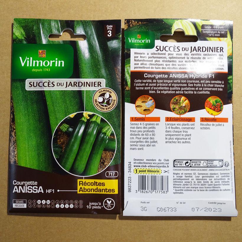 Example of Courgette Anissa F1 - Vilmorin Seeds per pack of 15 seeds (3g) specimen as delivered