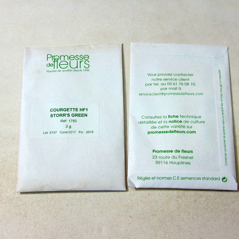 Example of Courgette Storrs Green F1 per 5 g seed pack specimen as delivered