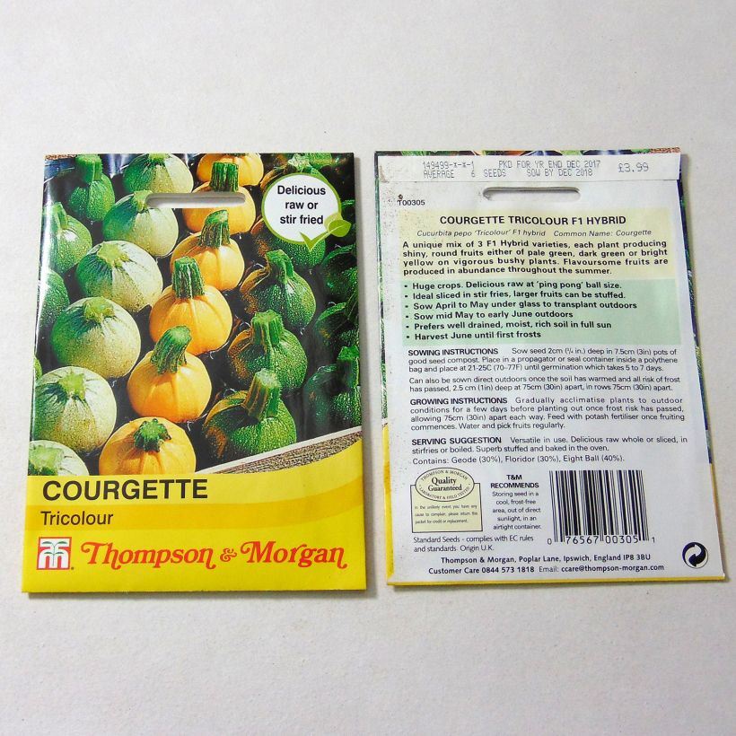 Example of Zucchini Tricolour F1 - Cucurbita pepo per pack of 5 seeds specimen as delivered