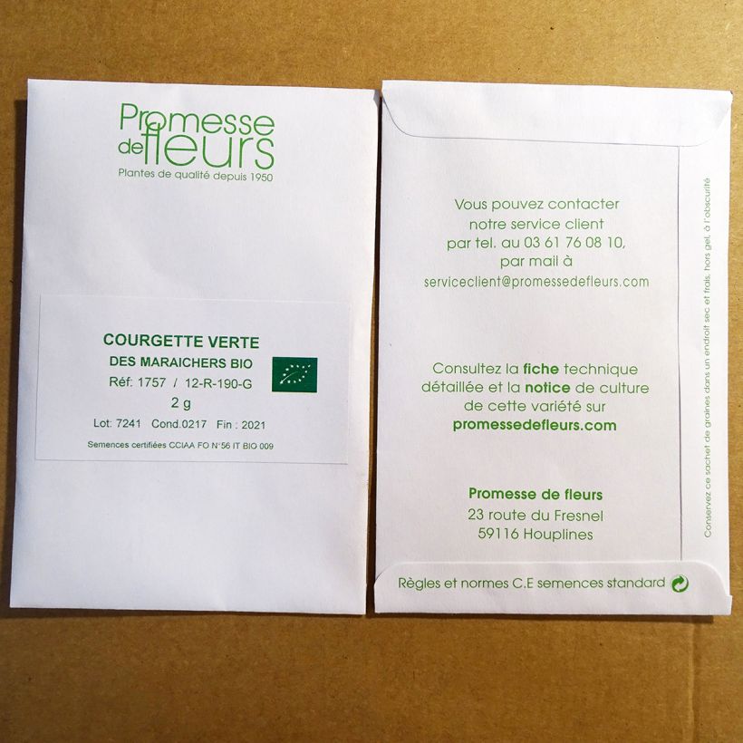 Example of Courgette Verte Non Coureuse des Maraîchers per pack of 15 seeds (2g) specimen as delivered