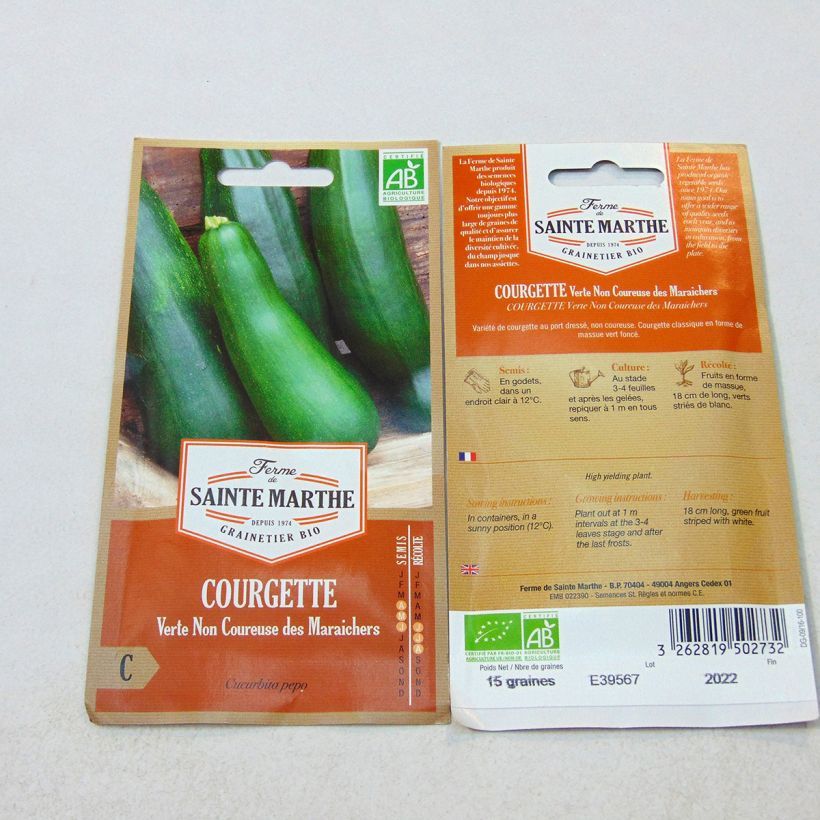 Example of Courgette Verte Non Coureuse des Maraîchers - Ferme de Sainte Marthe Seeds specimen as delivered
