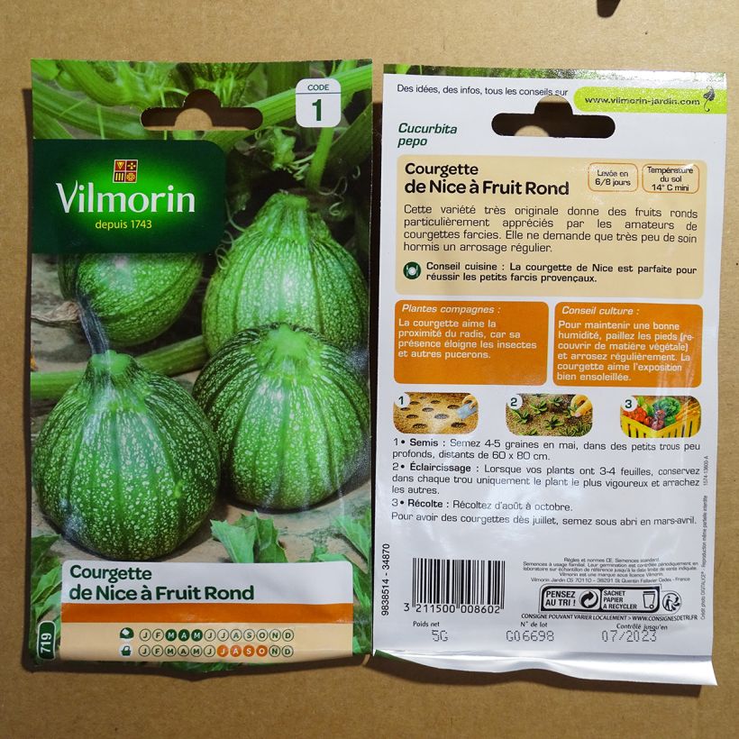 Example of Courgette Nice à fruit rond - Vilmorin Seeds per pack of 50 seeds (5g) specimen as delivered