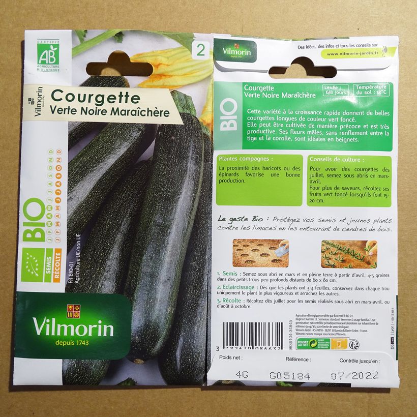 Example of Courgette Verte Noire Maraîchère Organic - Vilmorin Seeds per pack of 40 seeds (4g) specimen as delivered