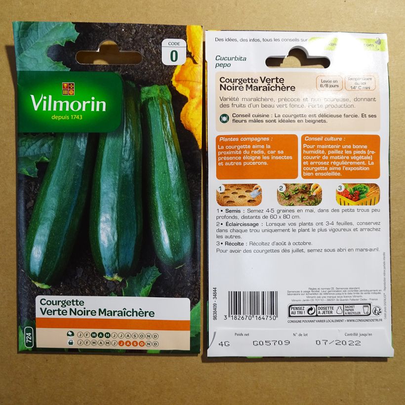 Example of Courgette Verte Noire Maraîchère - Vilmorin Seeds per pack of 40 seeds (4g) specimen as delivered