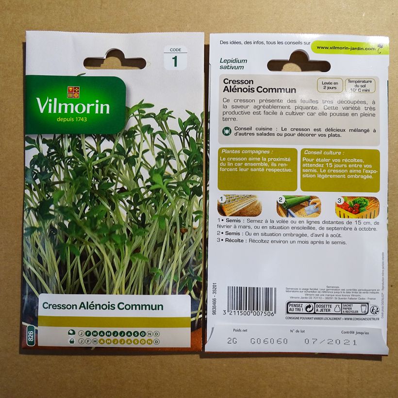 Example of Garden Cress - Vilmorin Seeds per pack of 800 seeds (2g) specimen as delivered