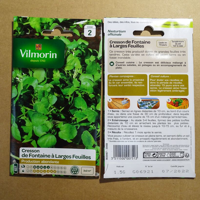 Example of Broad Leaf Watercress - Vilmorin Seeds per pack of 450 seeds (1g) specimen as delivered