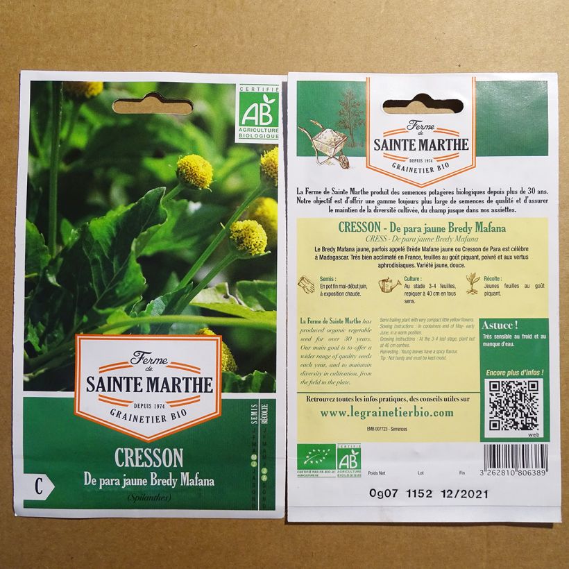 Example of Cresson de Para jaune Bio - Bredy Mafana - Ferme de Sainte Marthe seeds per pack of 250 seeds specimen as delivered