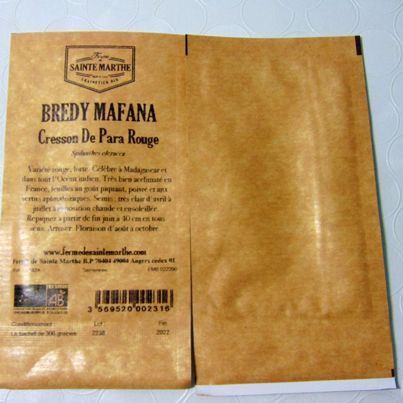 Example of Cresson du Brésil Rouge Bio - Bredy Mafana - Ferme de Sainte Marthe seeds per pack of 300 seeds specimen as delivered