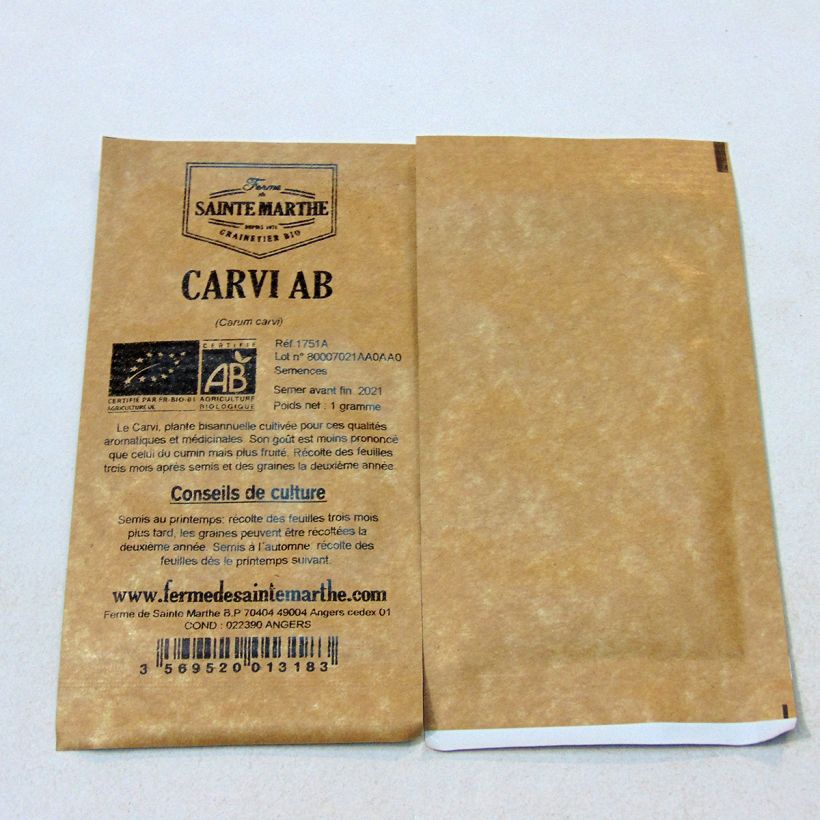 Example of Carum carvi - Ferme de Sainte Marthe Seeds per 1 g seed pack specimen as delivered