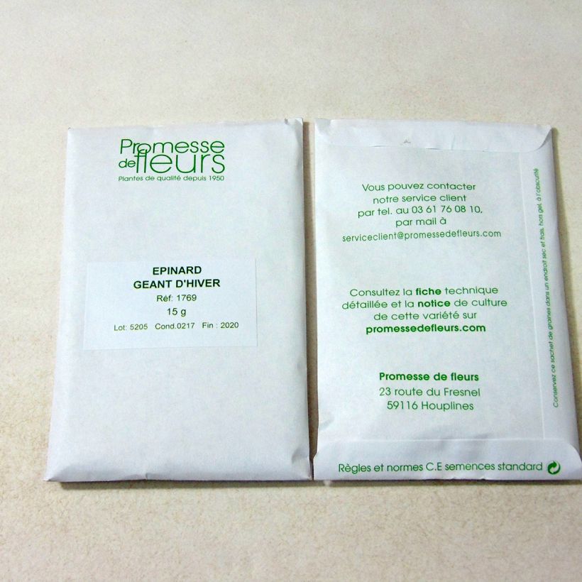 Example of Spinach Giant Winter per pack of 1000 seeds (15g) specimen as delivered