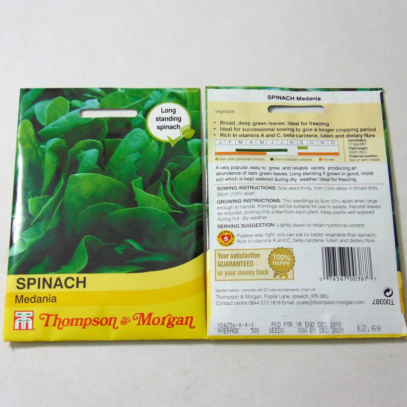 Example of Spinach Medania per pack of 750 seeds specimen as delivered