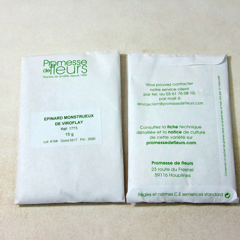 Example of Spinach Monstrueux de Viroflay per pack of 1000 seeds (15g) specimen as delivered