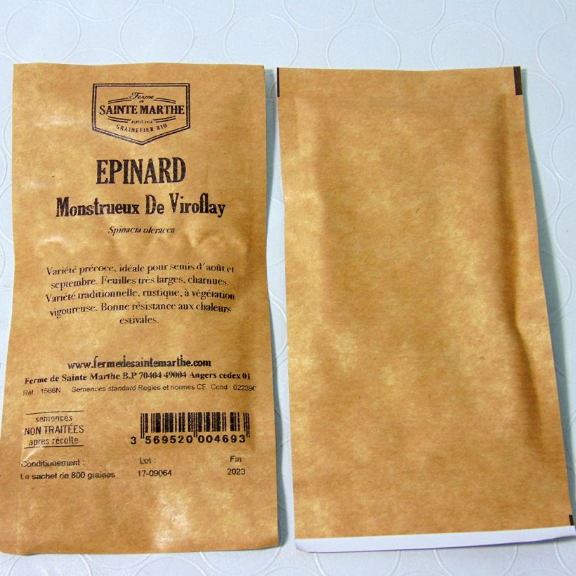 Example of Spinach Viroflay Giant- Ferme de Sainte Marthe seeds per pack of 800 seeds specimen as delivered