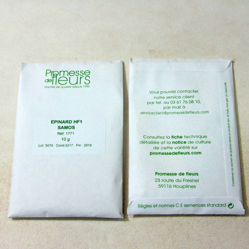 Example of Spinach Samos F1 per pack of 700 seeds (10g) specimen as delivered