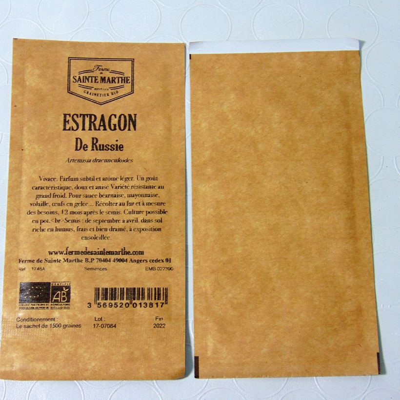 Example of Estragon de Russie Bio - Ferme de Sainte Marthe seeds per pack of 1500 seeds specimen as delivered