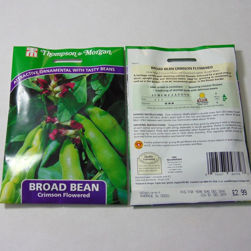 Example of Broad bean Crimson Flowered per pack of 30 seeds (60g) specimen as delivered