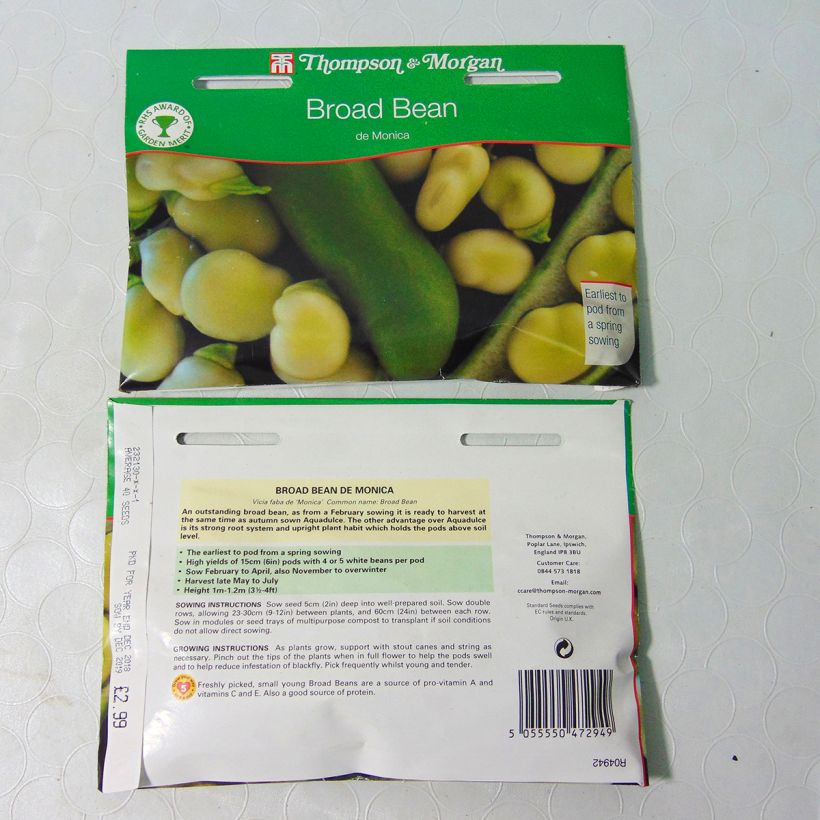 Example of Broad bean Monica's Bean specimen as delivered