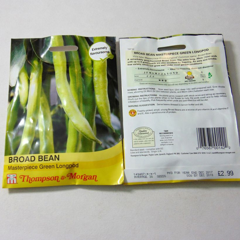 Example of Broad bean Masterpiece Green Longpod per pack of 30 seeds specimen as delivered