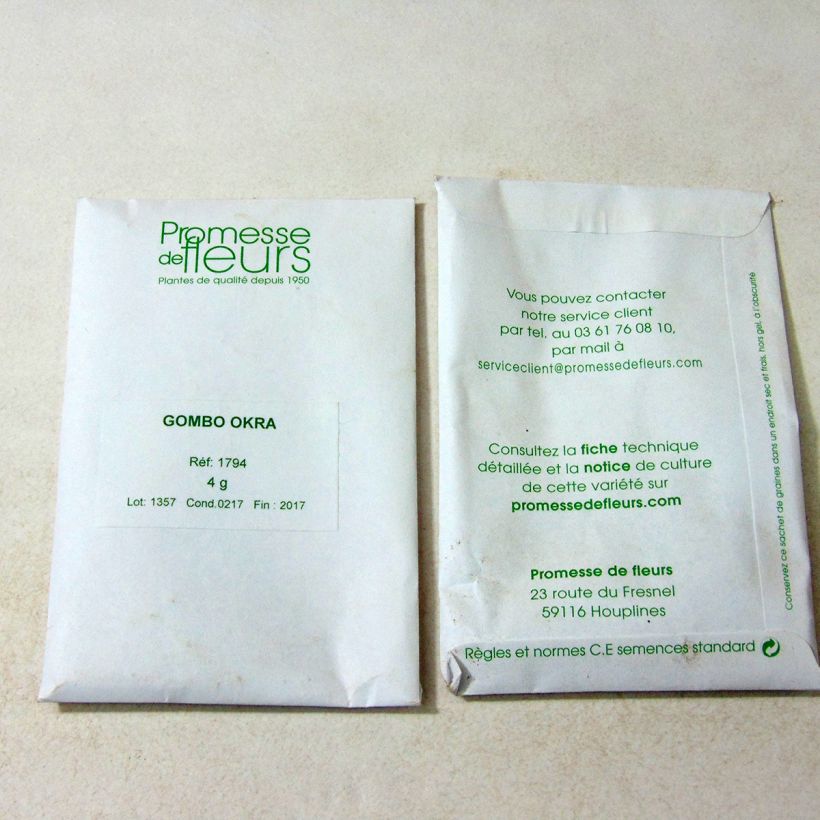 Example of Gombo Okra - Abelmoschus esculentus per pack of 35 seeds (4g) specimen as delivered