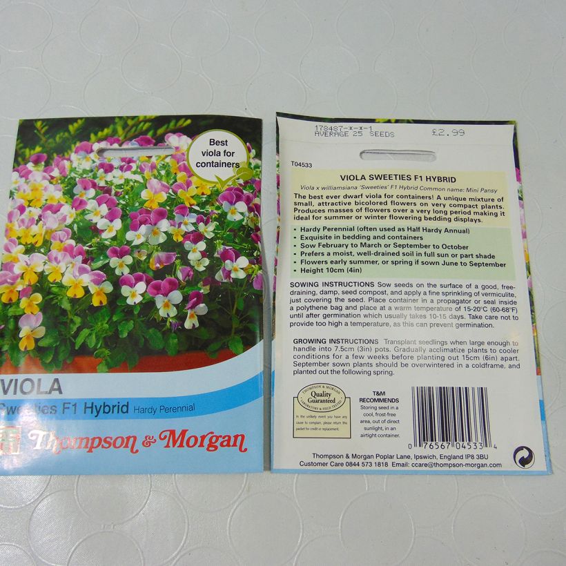 Example of Viola Sweeties F1 Hybrid Seeds per pack of 30 seeds specimen as delivered