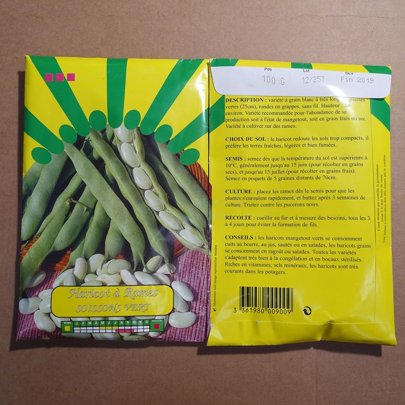Example of Climbing Bean to Shell Soissons green per pack of 200 seeds (100g) specimen as delivered