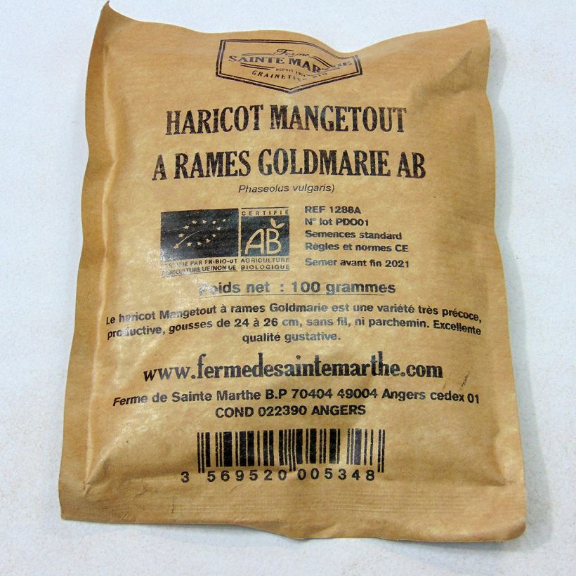 Example of Climbing Bean Goldmarie - Ferme de Sainte Marthe seeds per pack of 200 seeds (100g) specimen as delivered