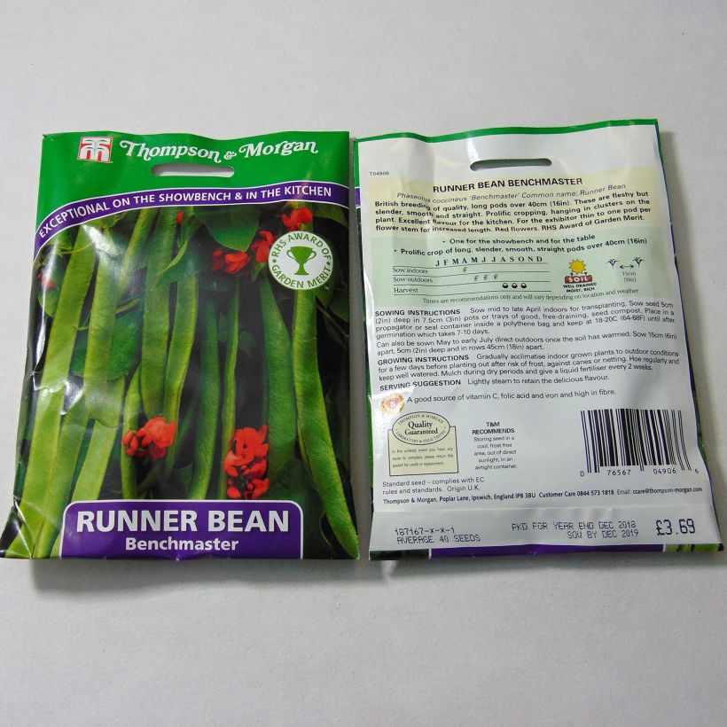 Example of Runner Bean Benchmaster per pack of 40 seeds specimen as delivered